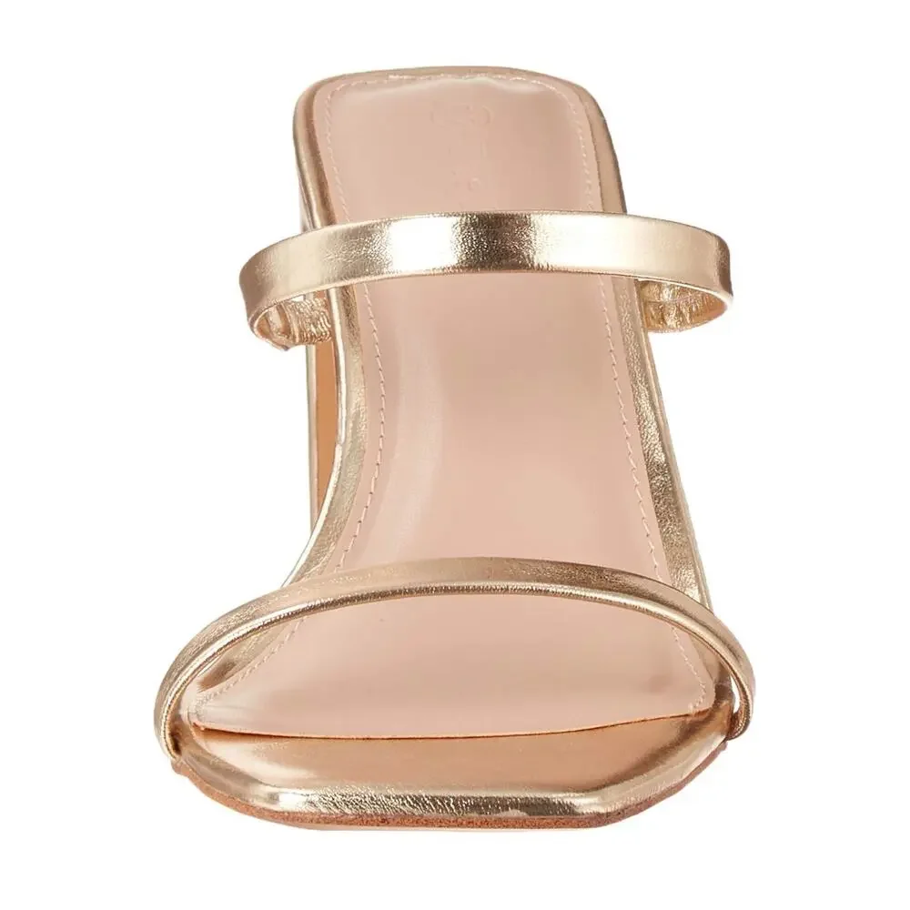 The Drop Women's Avery Gold Square Toe Two Strap High Heels